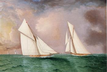 James E Buttersworth : Vigilant and Valkyrie II in the 1893 America's Cup Race
